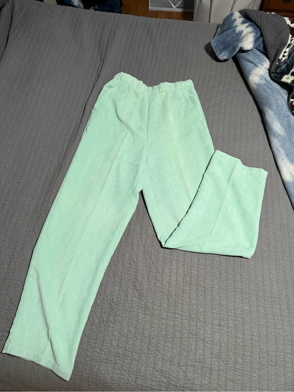 Artisan Delifeild Women’s Mint Green Corduroy Pull-On Elastic Waist Pants Pocket